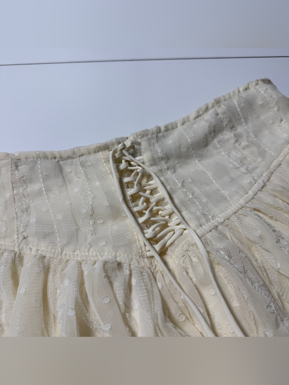 PacSun Festival Lace Up Boho Mini Skirt Womens L Ivory Cottagecore NWT - Picture 3 of 7